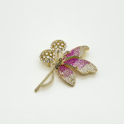 Pink Butterfly and Flower Rhinestone Brooch for Jackets