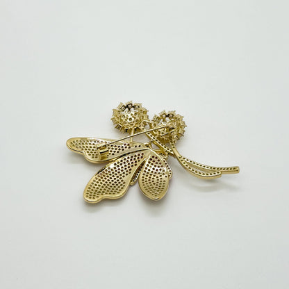 Pink Butterfly and Flower Rhinestone Brooch for Jackets