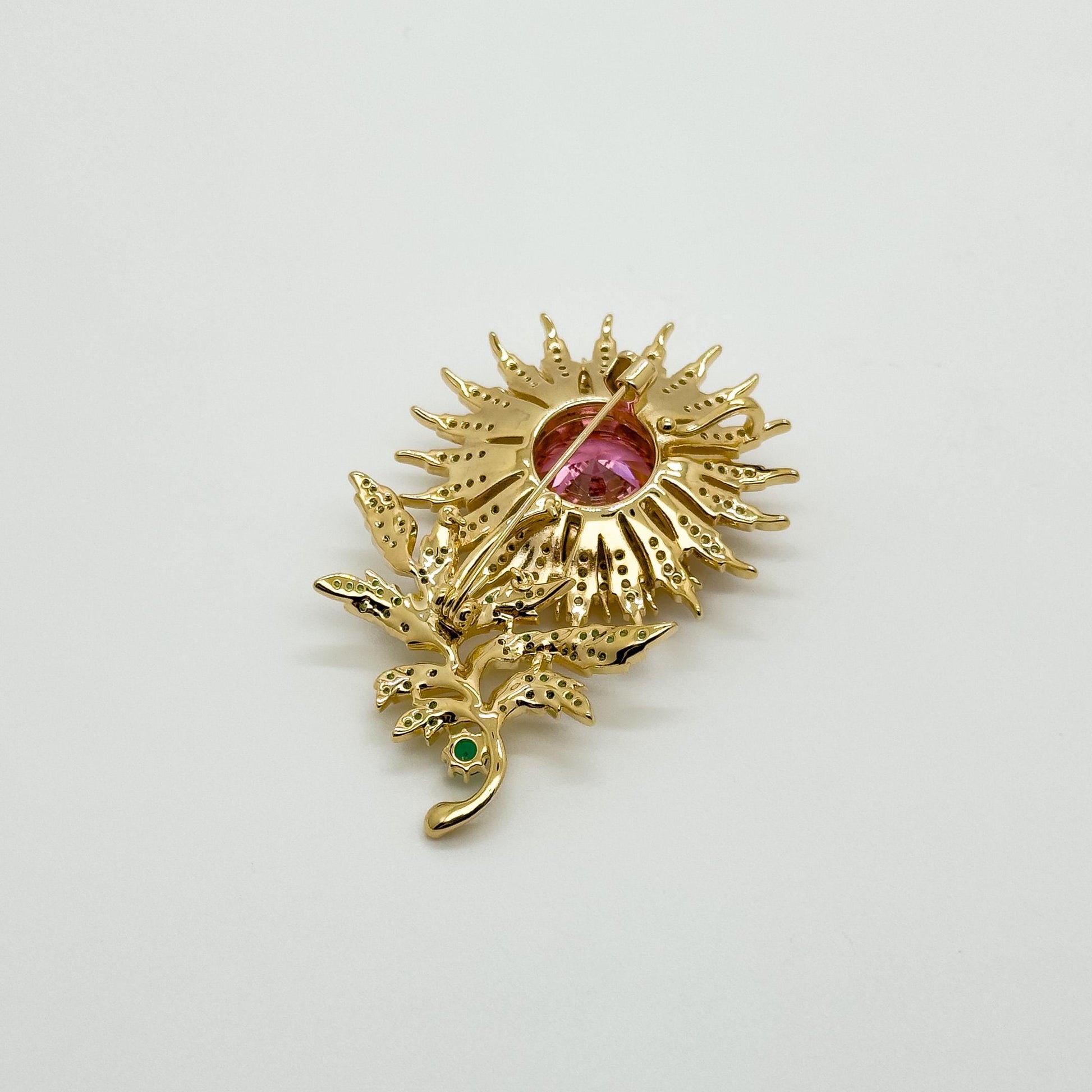 Austrian Crystal Sunflower Brooch with Rhinestones and Copper Pin