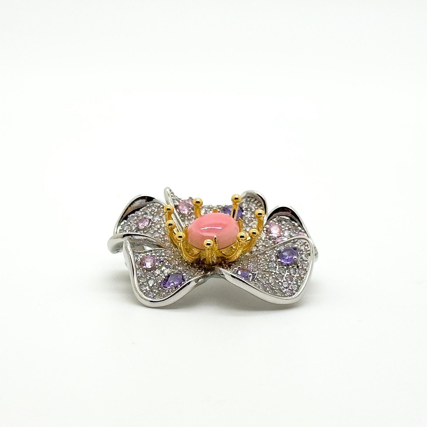 Delicate Pink Floral Crystal Brooch Pin for Suit Dress