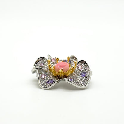 Delicate Pink Floral Crystal Brooch Pin for Suit Dress