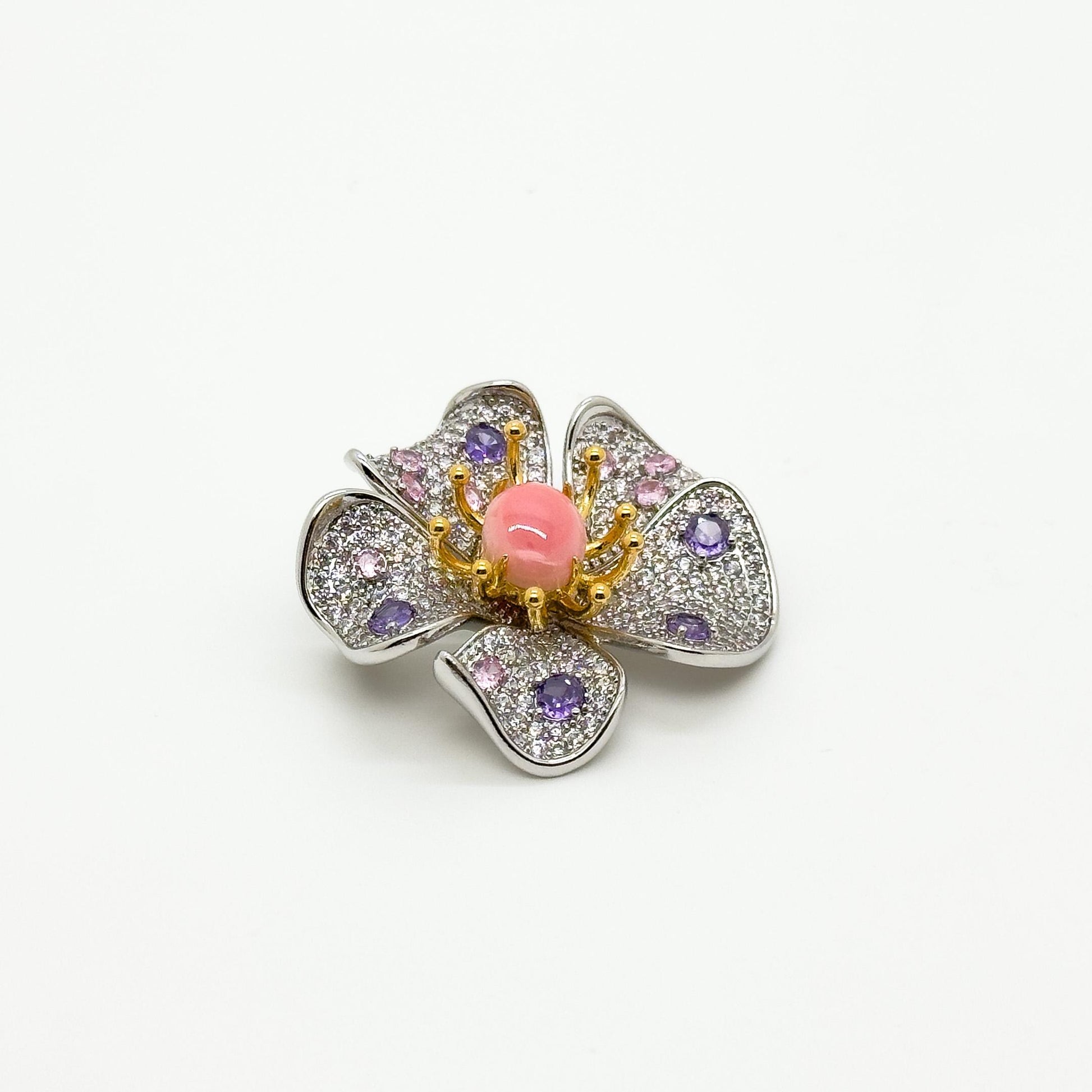 Delicate Pink Floral Crystal Brooch Pin for Suit Dress