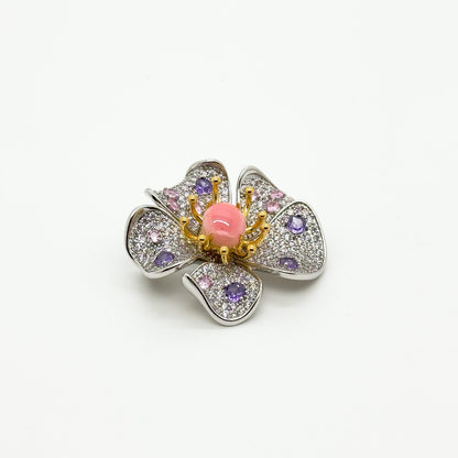 Delicate Pink Floral Crystal Brooch Pin for Suit Dress