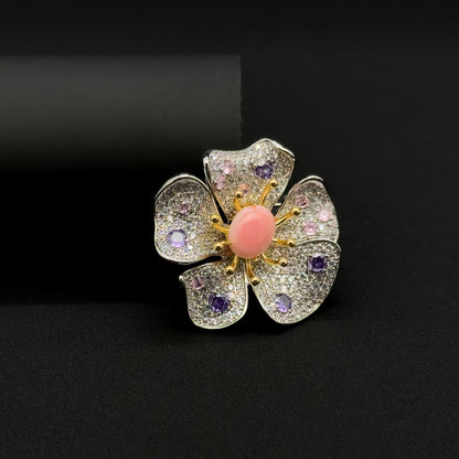 Delicate Pink Floral Crystal Brooch Pin for Suit Dress