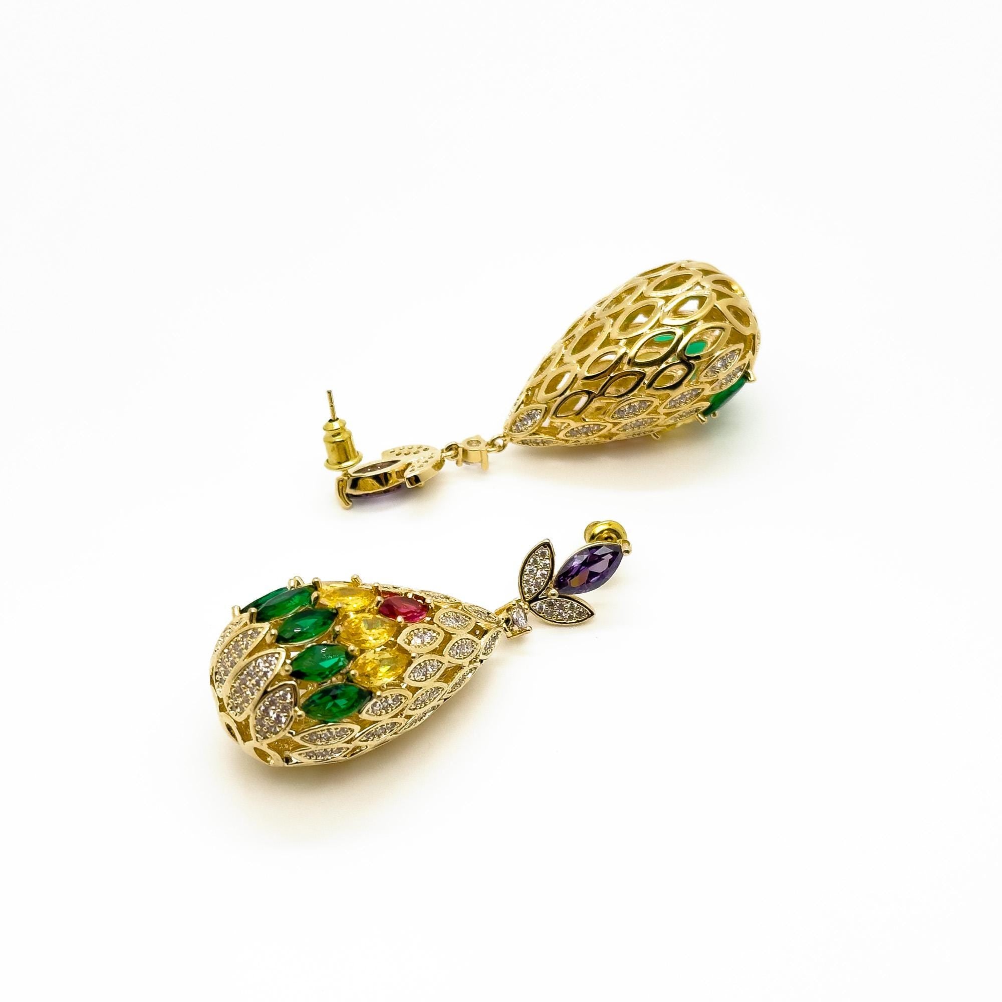 Le Jardin Exotique — Art Deco Multicolored Gemstone Dangle & Drop EarringThe Ultimate Finisher: Vintage-Inspired Geometric Symmetry Statement Earring