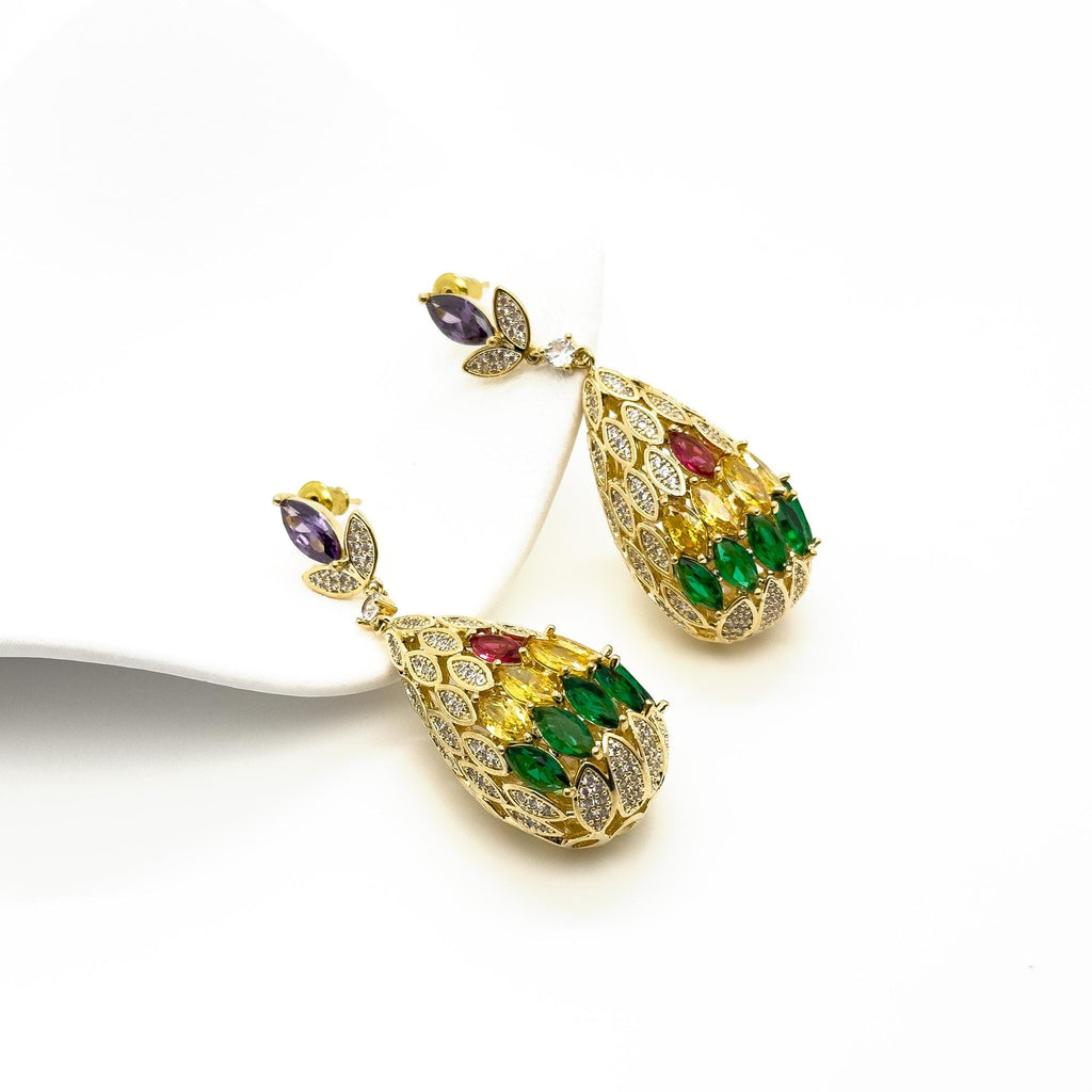 Le Jardin Exotique — Art Deco Multicolored Gemstone Dangle & Drop EarringThe Ultimate Finisher: Vintage-Inspired Geometric Symmetry Statement Earring