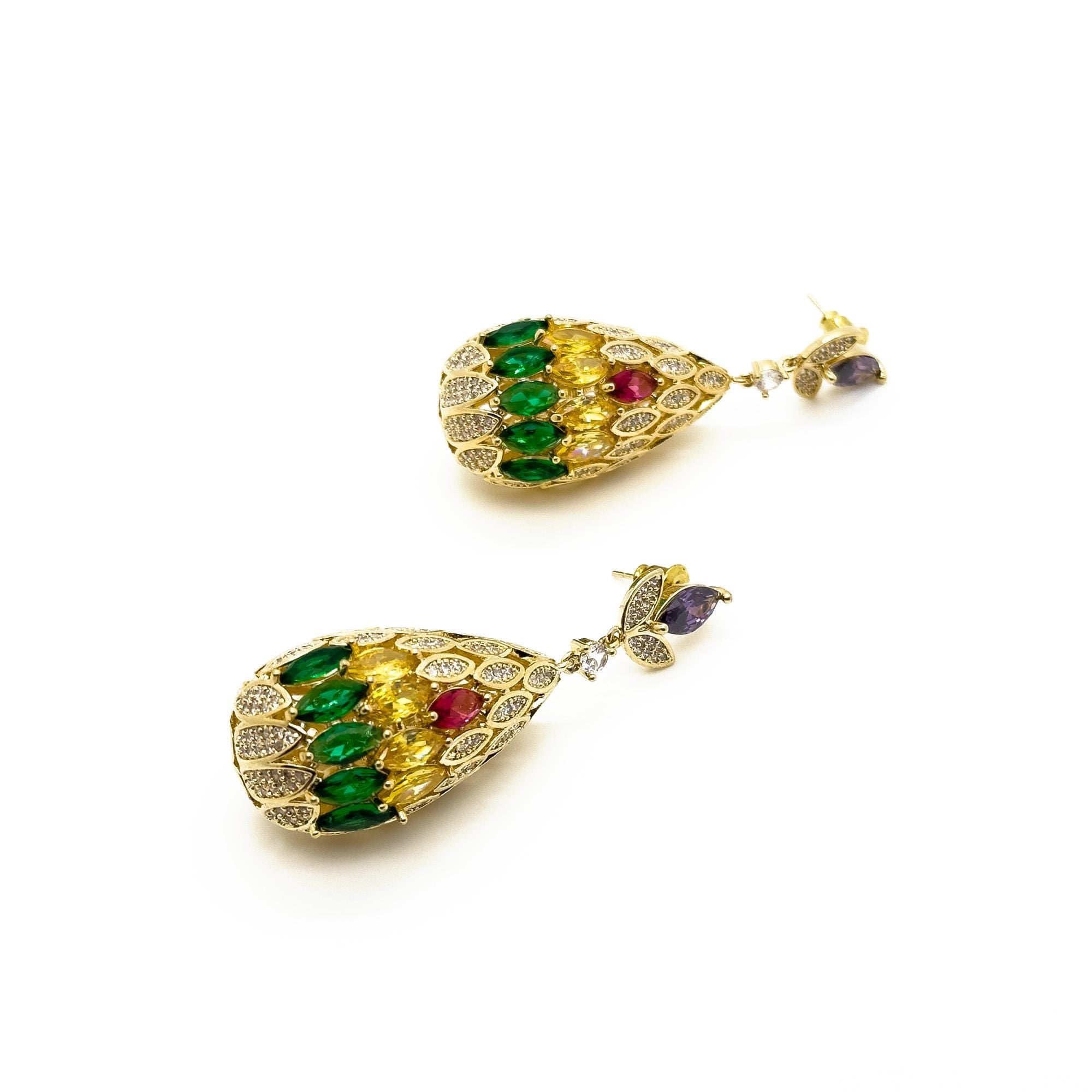 Le Jardin Exotique — Art Deco Multicolored Gemstone Dangle & Drop EarringThe Ultimate Finisher: Vintage-Inspired Geometric Symmetry Statement Earring