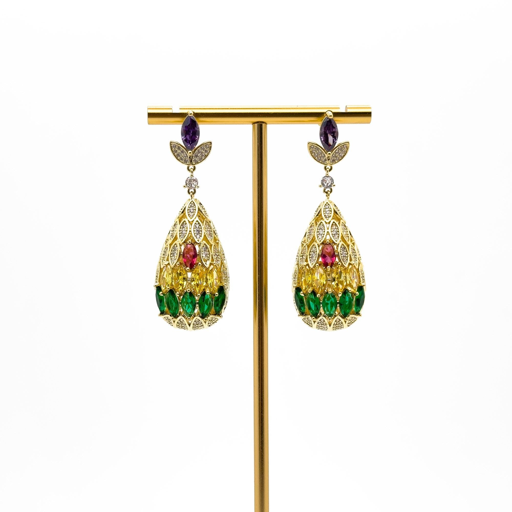 Le Jardin Exotique — Art Deco Multicolored Gemstone Dangle & Drop EarringThe Ultimate Finisher: Vintage-Inspired Geometric Symmetry Statement Earring
