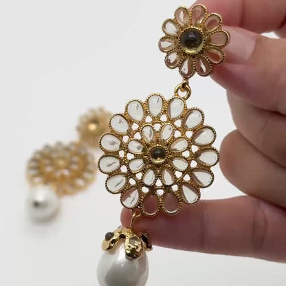 Sunflower Pearl Tassel Earrings