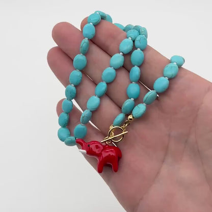 Art Deco Turquoise Elephant  Necklace