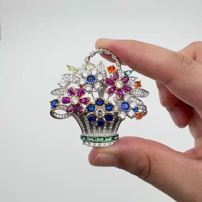 Crystal  Floral Basket Brooch