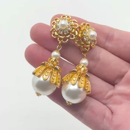 Gold-Tone Pearl Drop Earrings