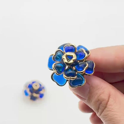 Blue Floral Resin Clip-on Earrings