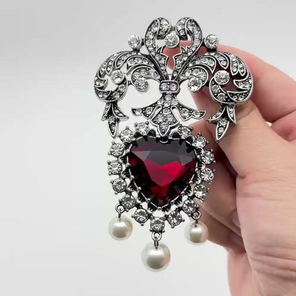 Retro Style Red Zircon Baroque Brooch