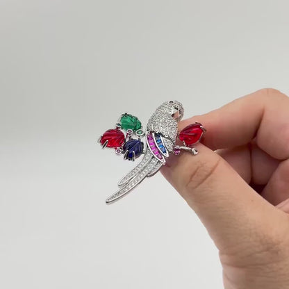 Colourful Glass Parrot Brooch