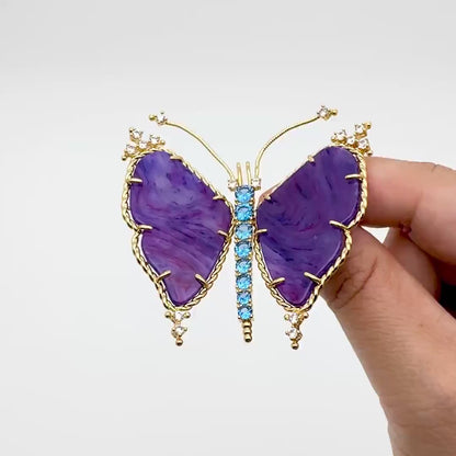 Retro Style Rhinestone Butterfly Brooch