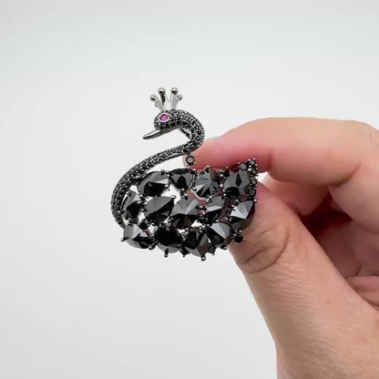 Handcrafted Black Swan Zircon Brooch