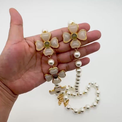 Pearl Flower Long Beaded Dress Necklace