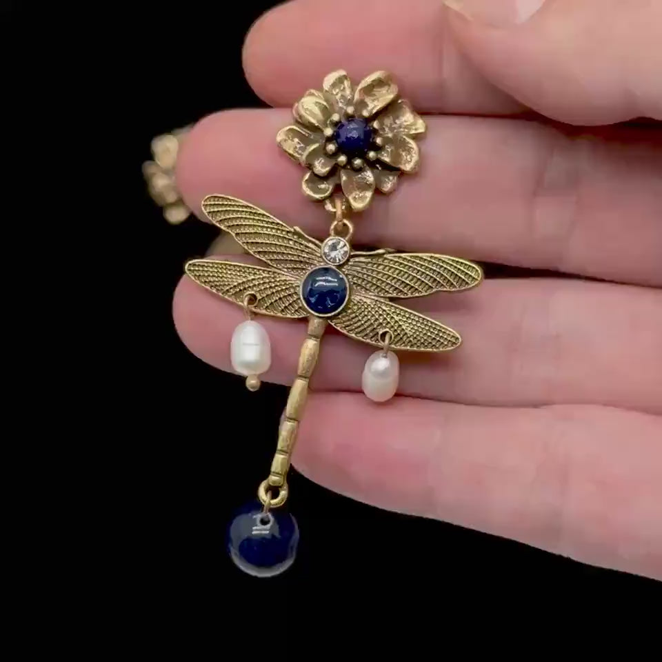 Gilded Dragonfly Drops  Earrings