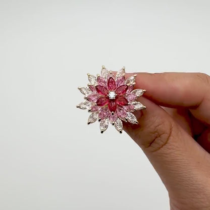 Pink Gradient Rotating Sunflower Brooch